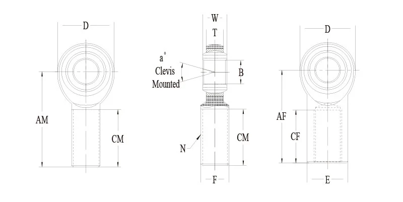 ALJMT ALJFT 3piece aluminun heim joint drawing  SYZ Rod Ends ALJM-T ALJF-T 3-piece aluminun heim joint drawing