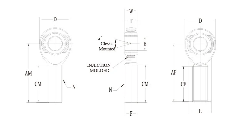 EXM EXF injection molded heim joint drawing