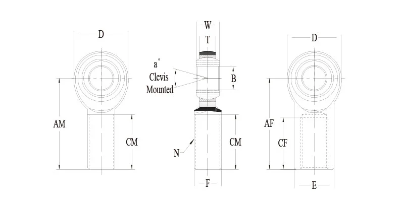 SCM SCF 2-piece teflon lined rod end drawing