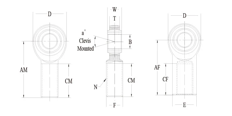 VM VF 3-piece metric rod end drawing