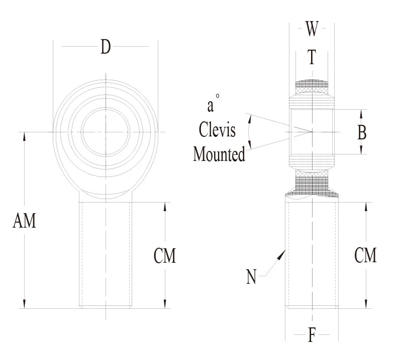 PCM 2-piece teflon lined rod end drawing