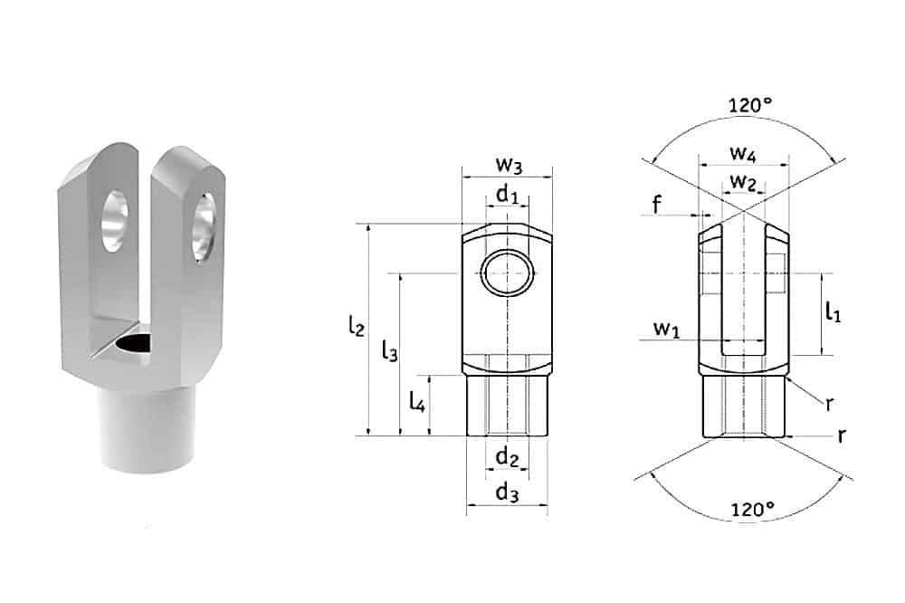 DIN 71752 G series Clevis Joints SYZ Rod Ends DIN 71752 G Series Clevis Joints with Technical Drawing