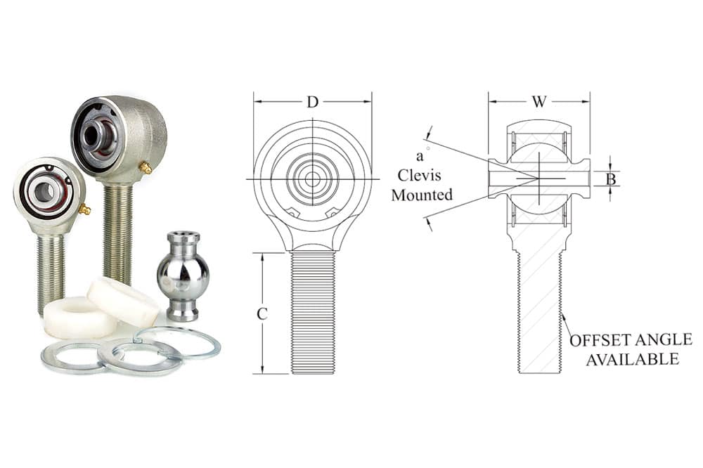 Delrin bushing forged flex joints with technical drawing
