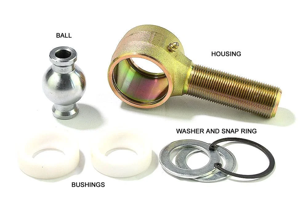 adisassembledjohnnyjointballhousingbushingswasherandsnapring SYZ Rod Ends Disassembled johnny joint showing ball, housing, bushings, washer, and snap ring