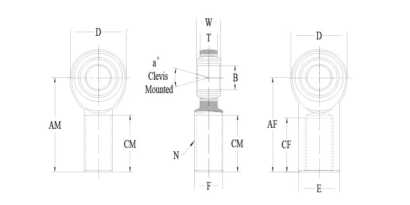 CMT CFT 2piece commercial industrial heim joint drawing  SYZ Rod Ends CM CF 2-piece commercial industrial heim joint drawing