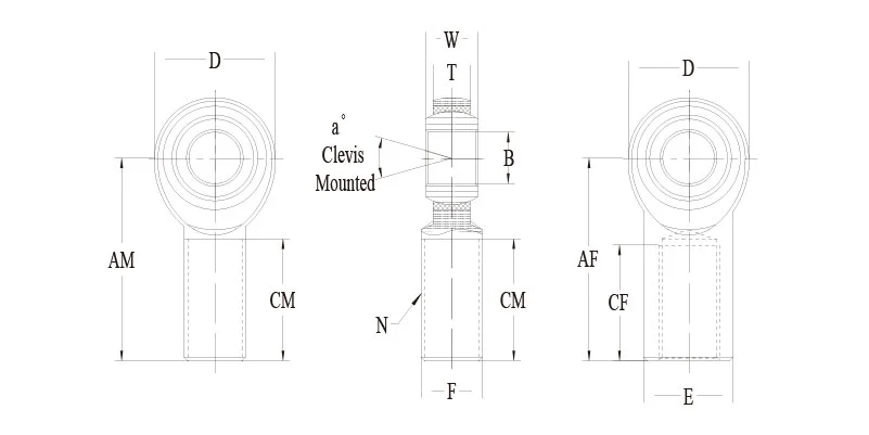 CM-M CF-M 2-piece metric heim joint drawing