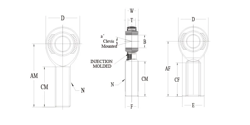 XM XF injection molded heavy duty rod end drawing  SYZ Rod Ends XM XF injection molded heavy duty rod end drawing