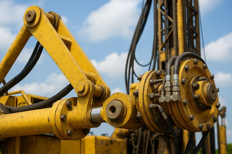 heavy equipment drilling rig components SYZ Rod Ends Close-up of drilling rig parts with heavy-duty structural connections.