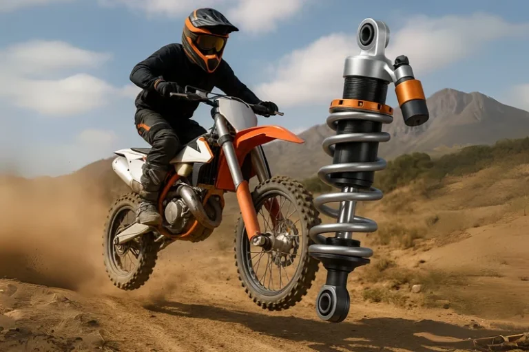 motorcycle suspension system SYZ Rod Ends Off-road motorcycle showcasing suspension system with motorcycle heim joints