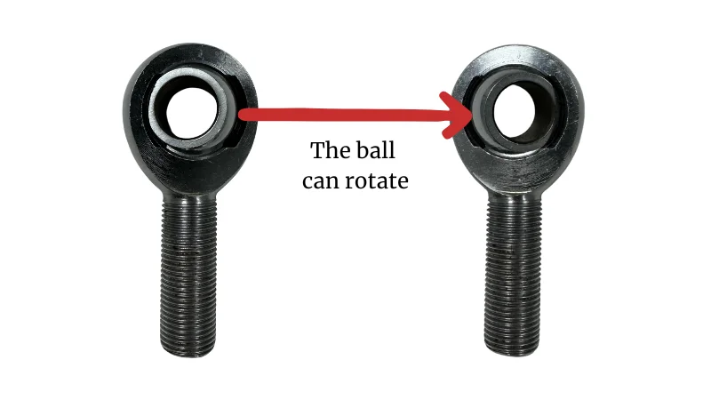 rodendstorqueballrotation SYZ Rod Ends Rod end bearing showing the ball that can rotate inside the housing to illustrate rotational torque