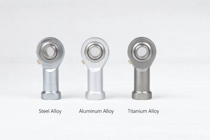 High speed rod end in three materials: steel alloy, aluminum alloy and titanium alloy