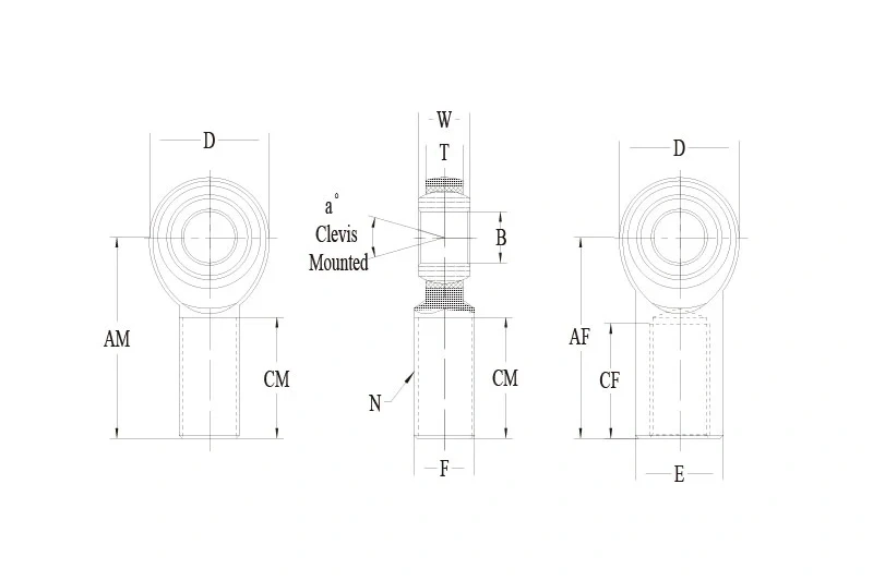 CM CF 2-piece rod end technical drawing