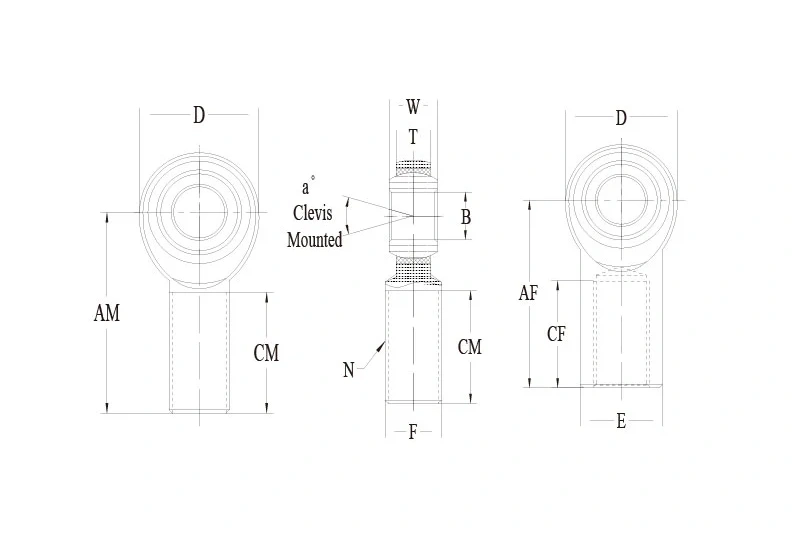 JMX T JFX T 3-piece rod end technical drawing