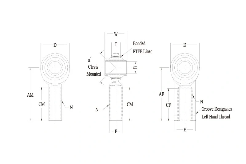 PCYM T PCYF T high misalignment rod end technical drawing