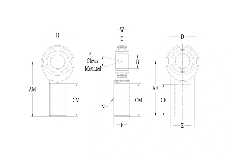PM PF rod end technical drawing