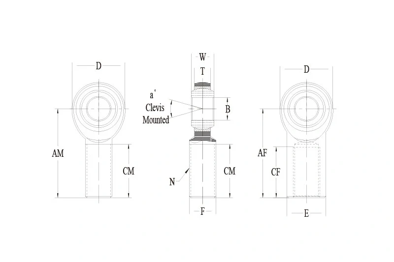 SCM T SCF T stainless steel rod end technical drawing