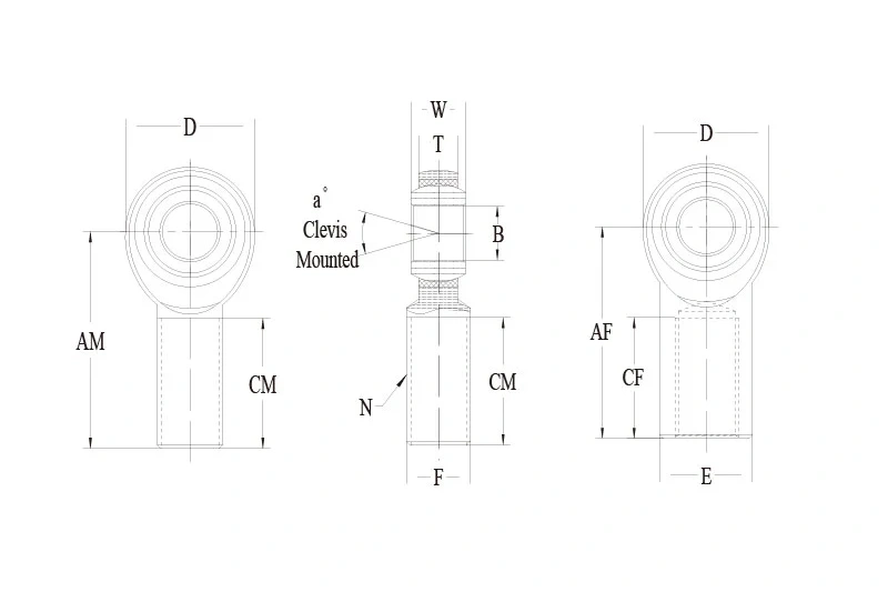 VM VF rod end technical drawing