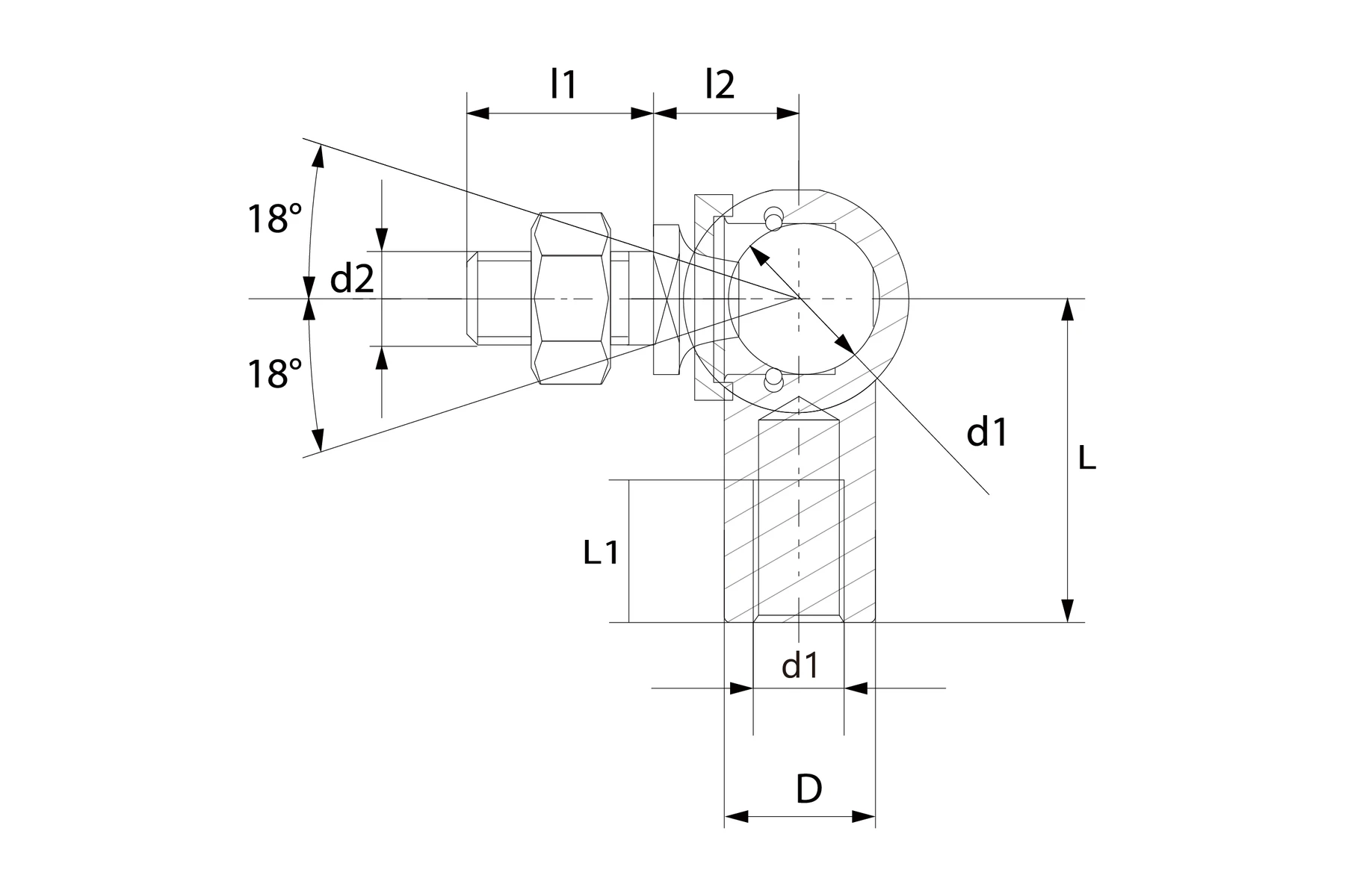 CS series metric small ball joint technical drawing