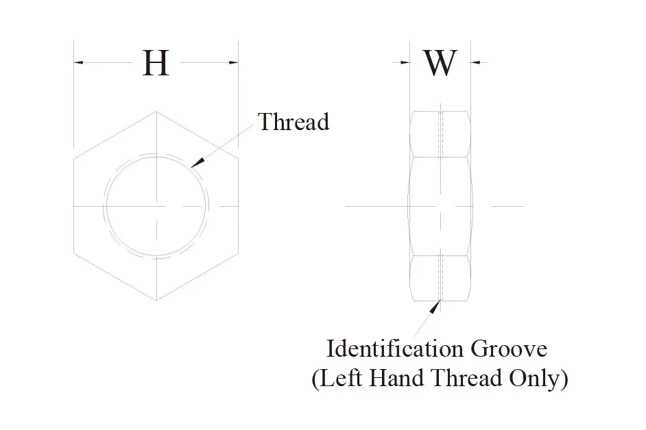 Jam nut technical drawing