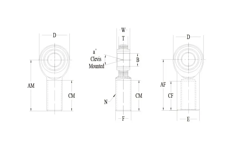 JMX-M JFX-M series metric rod end technical drawing