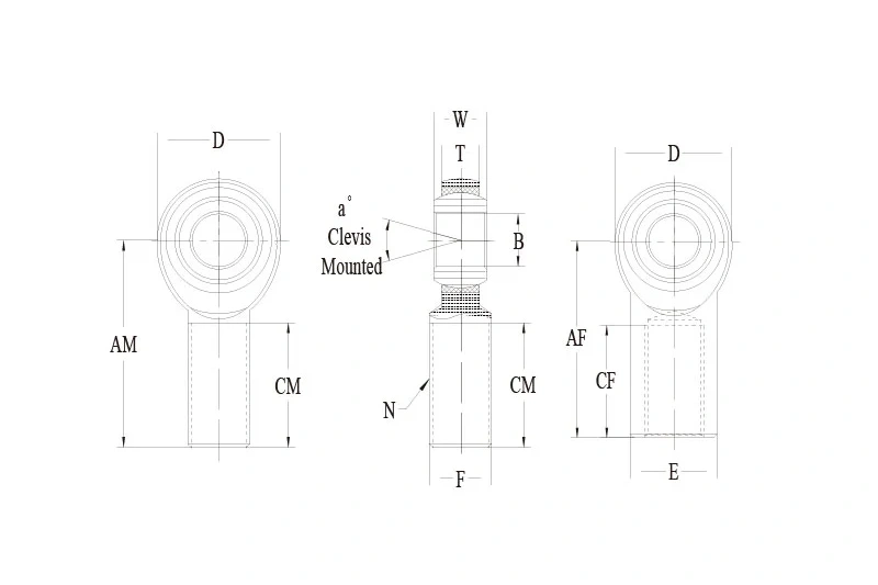 MPM MPF series metric rod end technical drawing