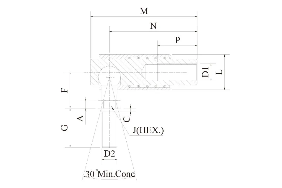 QD series quick release ball joint technical drawing
