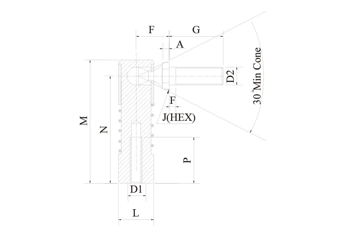 QI series quick release ball joint technical drawing
