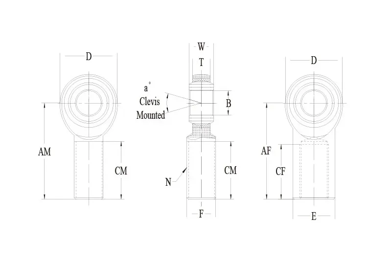 SCM-MT SCF-MT series metric rod end technical drawing