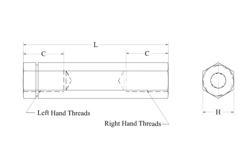 Turnbuckle hex bar technical drawing