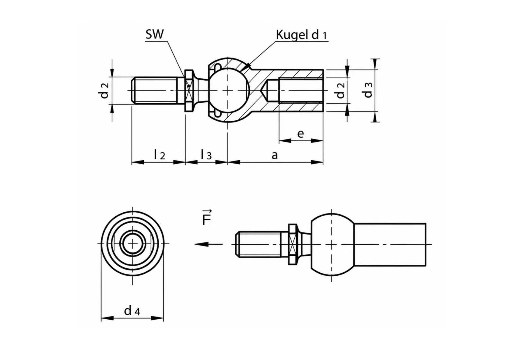 AIM axial ball joint technical drawing