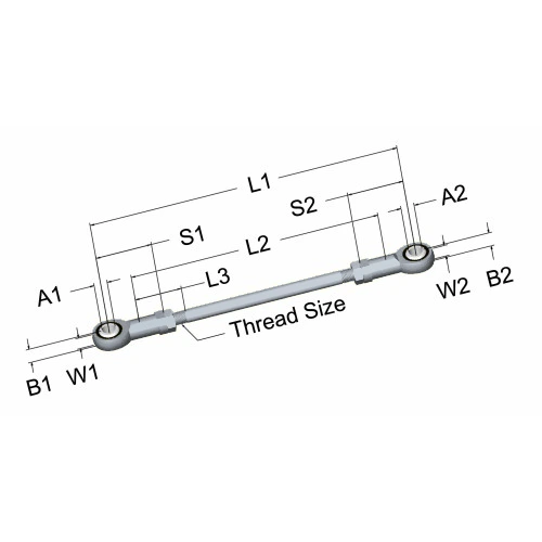 LCR-257 Linkage Connecting Rod 4.25 in, 3/8-24 RH/LH Thread, 3/8 in Bores, Bronze Race dimensional product drawing