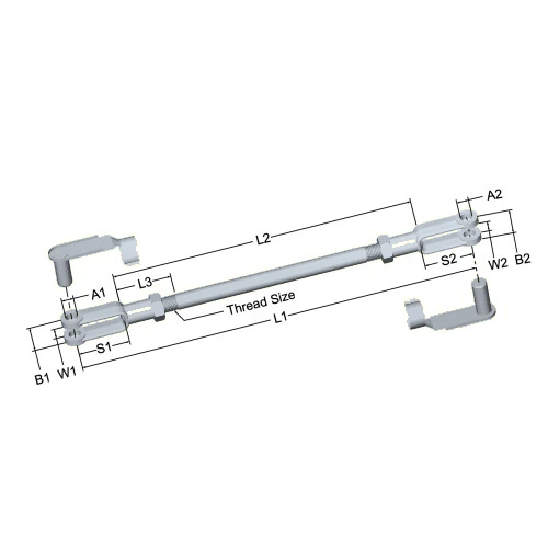 LCR-268 Linkage Connecting Rod 19.50 in, 3/8-24 RH/LH Thread, 3/8 in Pin Holes, Clevis Spring Pins Included dimensional product drawing